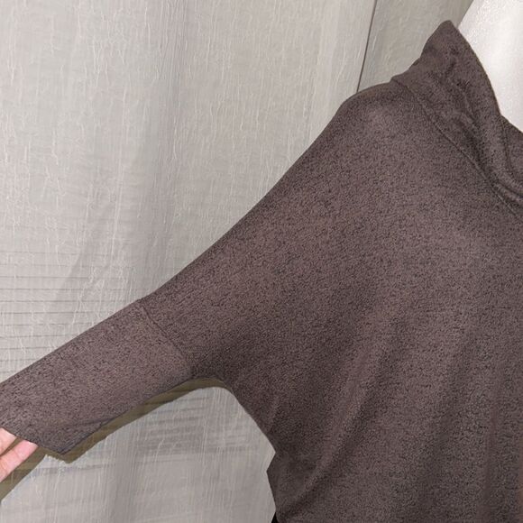 Green Envelope M Brown Heather Knit Cowl Neck Tie Waist Oversized Crop Sweater - Picture 6 of 11